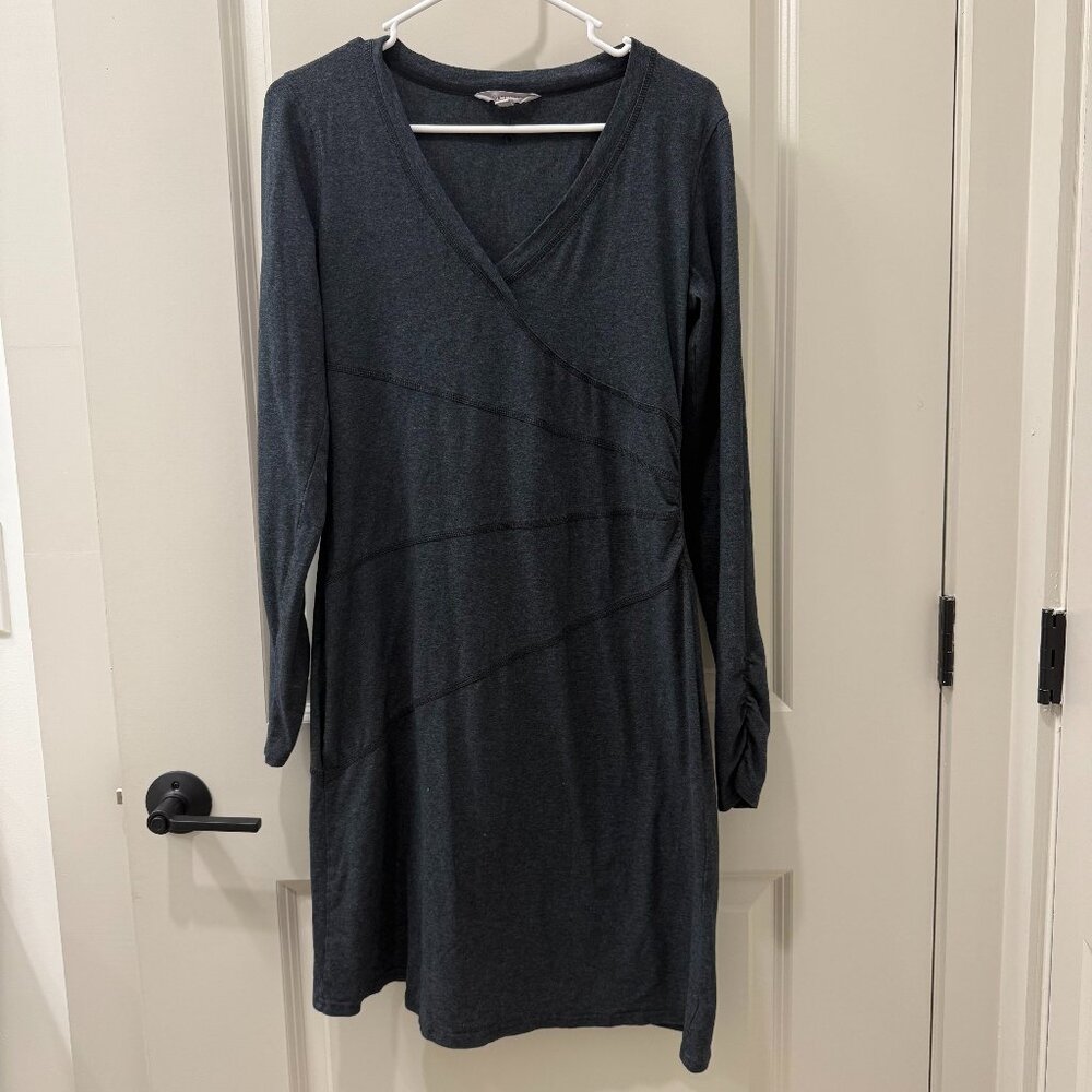 Athleta M Gray Sunburst Nectar Dress Organic Cotton Wrap Style Ruched